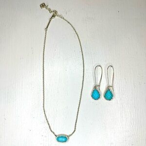 Authentic Kendra Scott Elisa Necklace in Aqua & Dee Earrings in Aqua